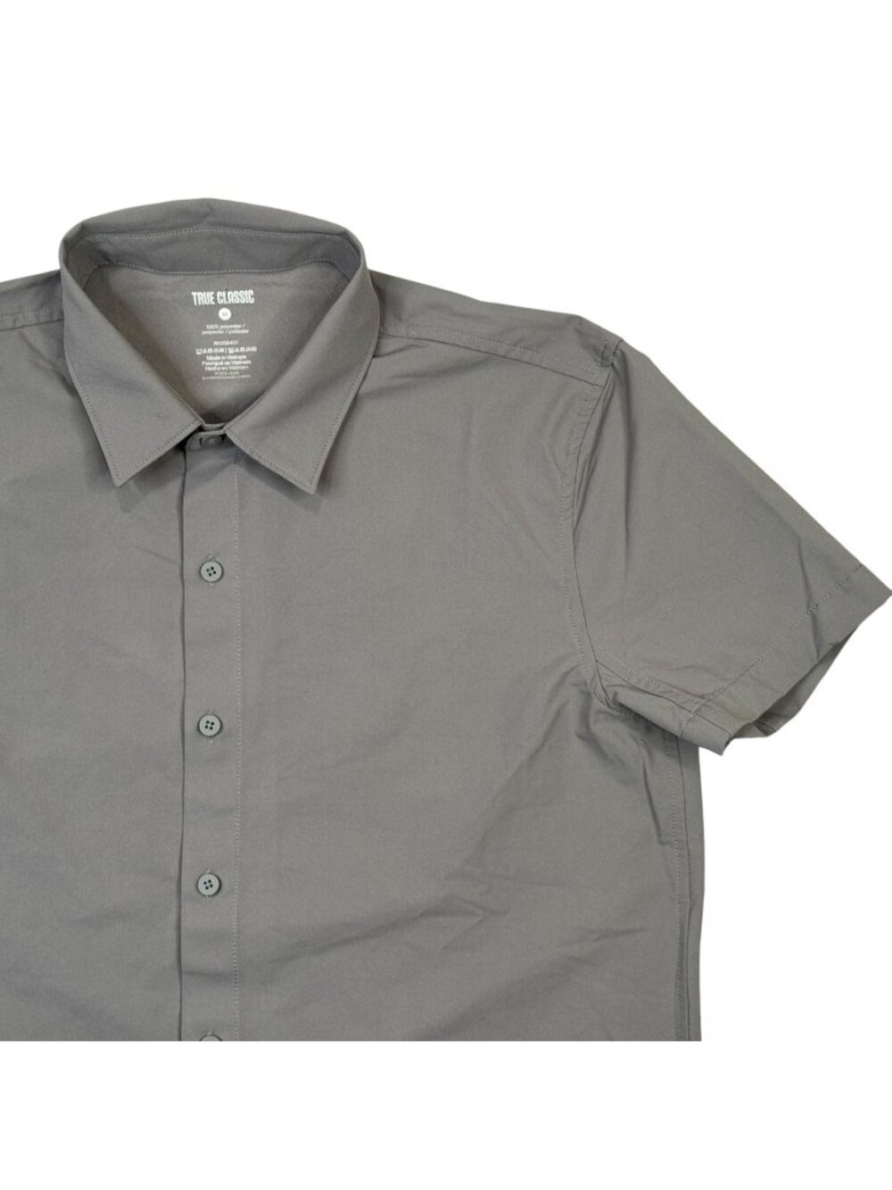 True Classic Commuter Shirt mens Medium Gray Button Up Short Sleeve Fitted Slim